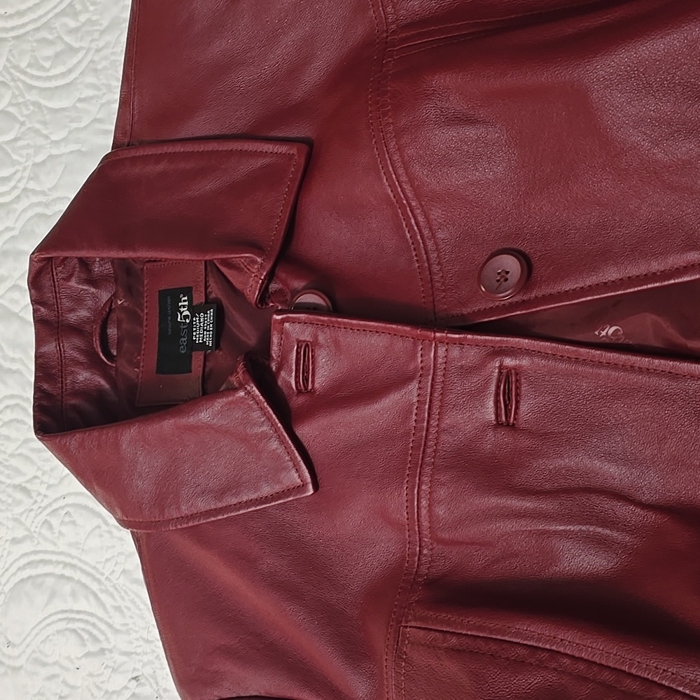 East 5th Red Leather Jacket Coat Outerwear Preppy Streetwear Size Medium Petite